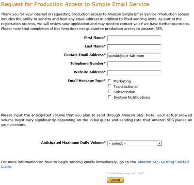 Request for Production Access to Simple Email Service