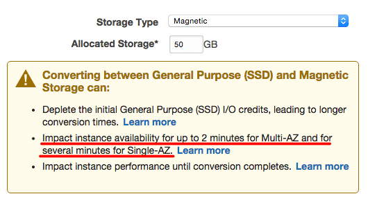 Amazon RDSのディスクを後から変更する場合の挙動: EBSタイプを SSD(GP2) -> Magneticに変更