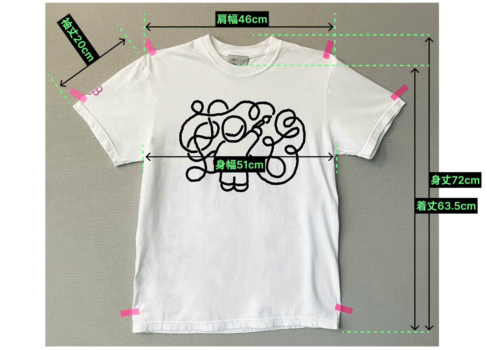 TシャツMサイズの細かいサイズの説明図