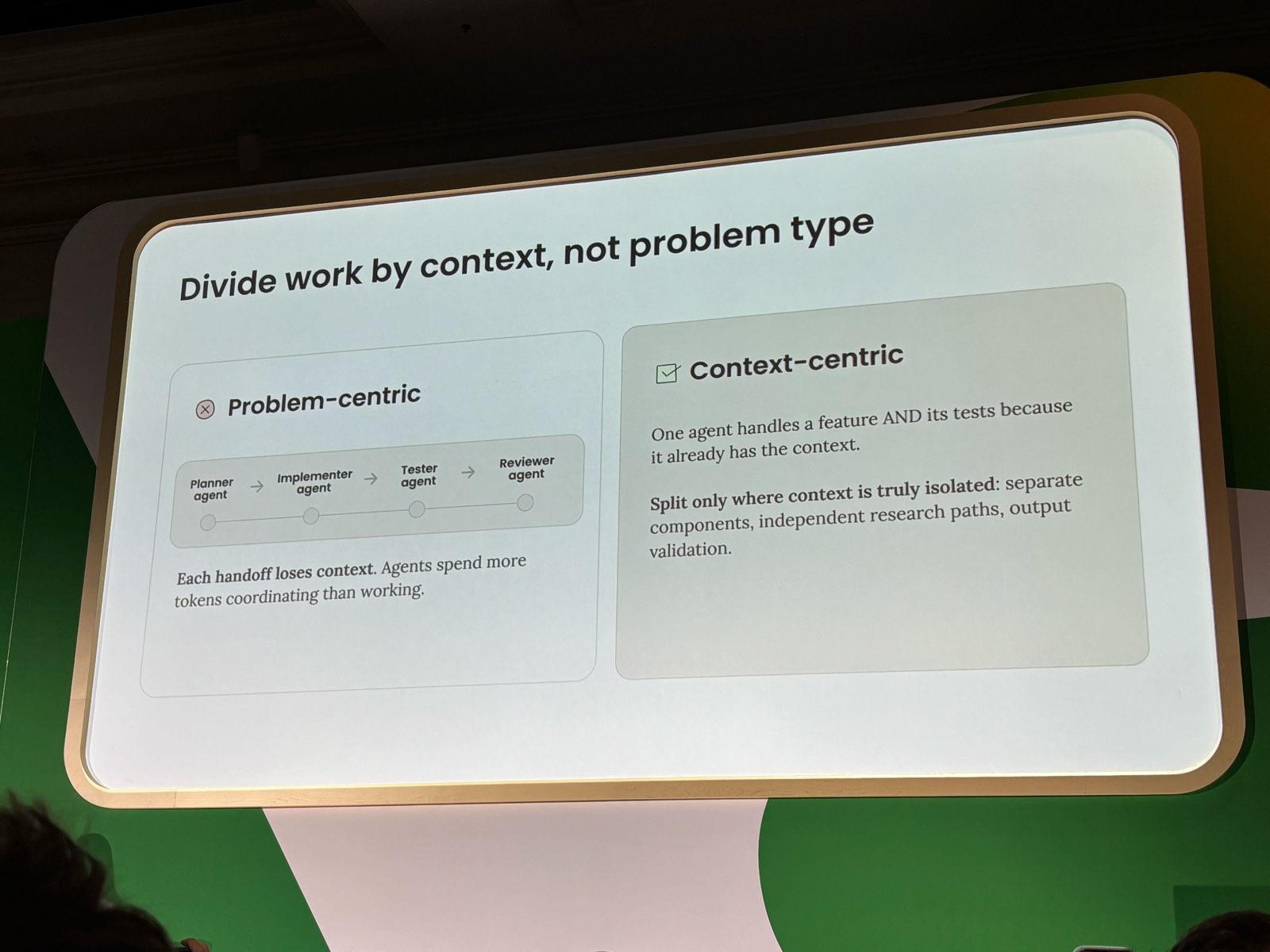 Divide work by context, not problem type