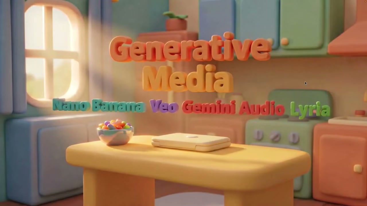 Generative Media のブランドロゴ（Nano Banana、Veo、Gemini Audio、Lyria）