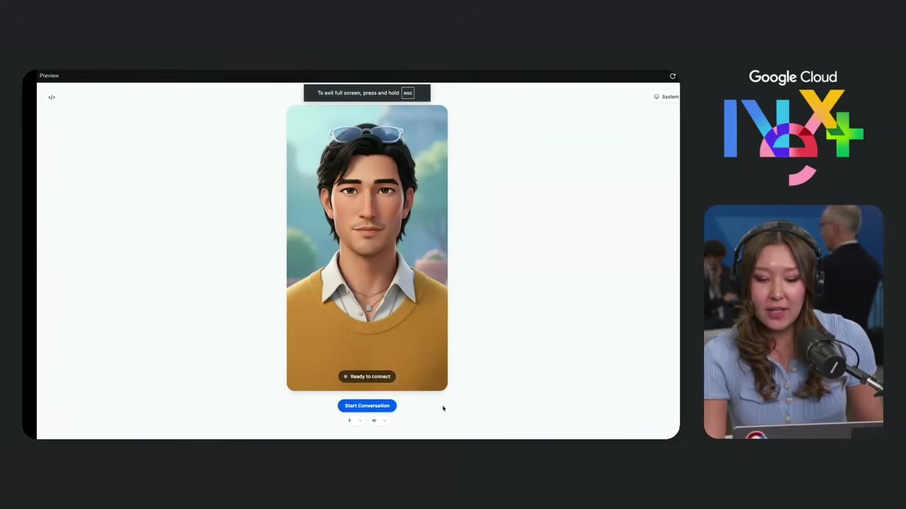 Live Avatar の「Start Conversation」画面。事前定義のアバターが表示されている